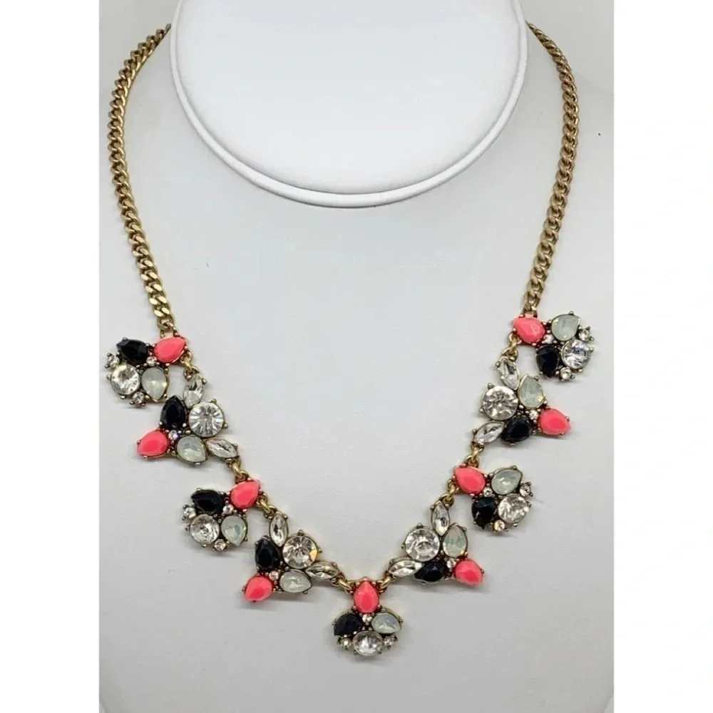 J. Crew Pink Black Yellow Jeweled Necklace
